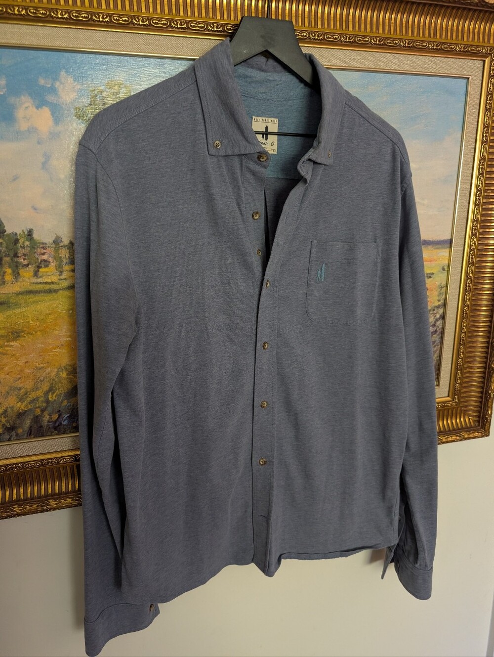 johnnie-O Heather Slate Blue Long-Sleeve Button-Down Shirt Medium - Picture 2 of 5